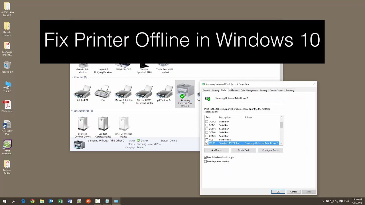 change printer offline to online windows 10